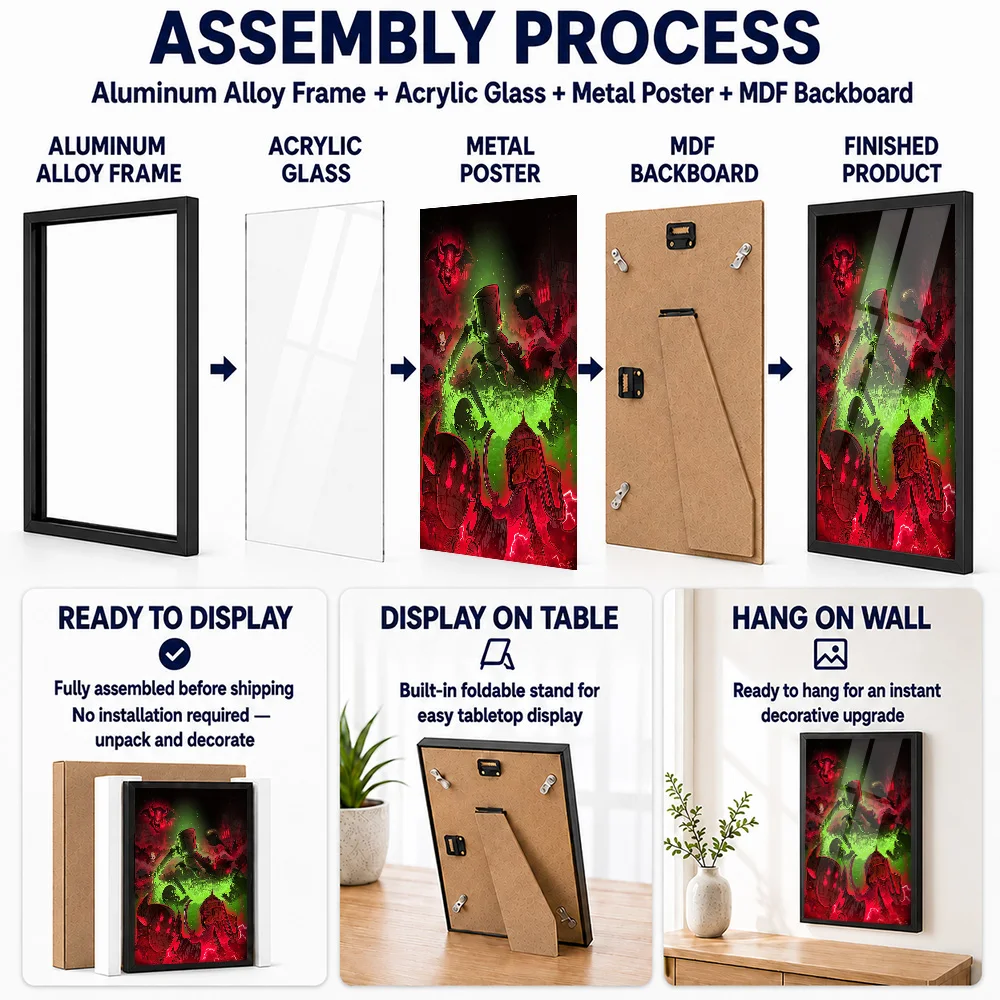 Castle Crashers Battle Scene Framed Aluminum Metal Poster Personalized Comic Style Wall Art For Living Room, Fantasy Fan Gift