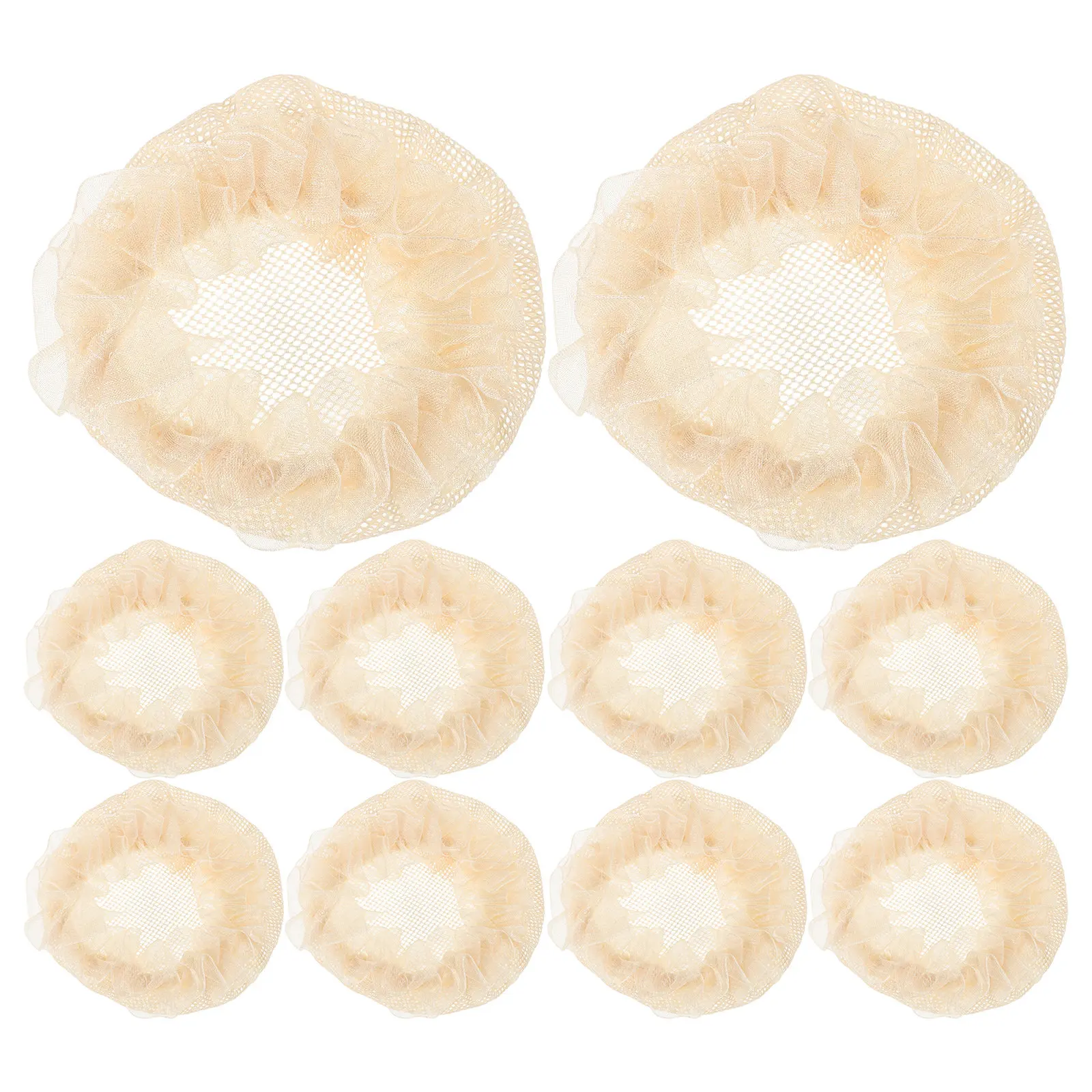 

10Pcs Elastic Hair Bun Nets Beige Lace Trim for Ballet Dance Rehearsal Performance Hair Net for Bun Secure Hold Comfortable
