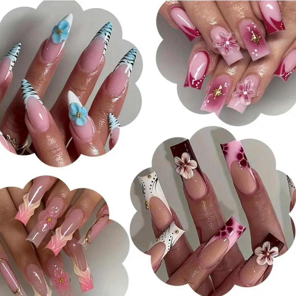 12 rejillas mixtas de lirio Sakura, coloridos dijes 3D para decoración de uñas, cristal de hielo, gradiente, estampado de leopardo, flores, decoraciones para uñas, piezas de manicura