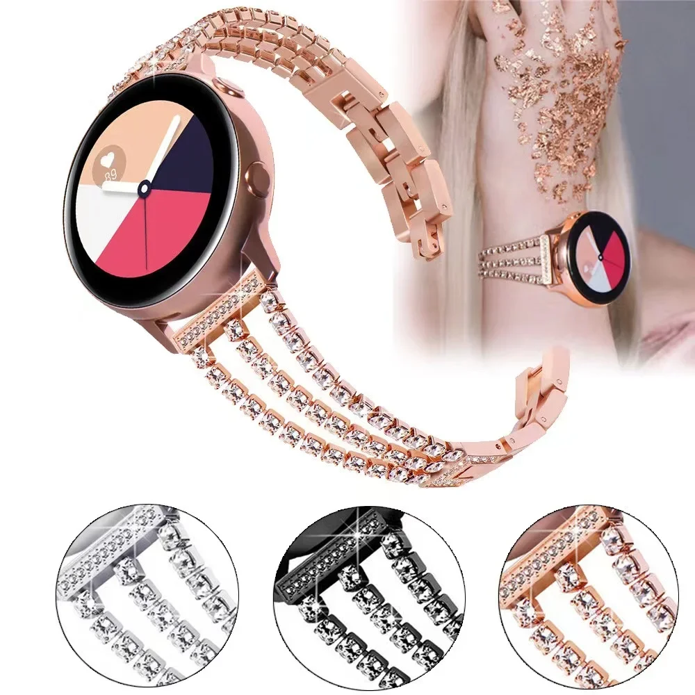 20mm 22mm Metal Diamond Strap for Samsung Galaxy Watch 4/5/6/7 Huawei Watch 3/4/GT4 Women Bracelet Wristband for Amazfit GTR/GTS