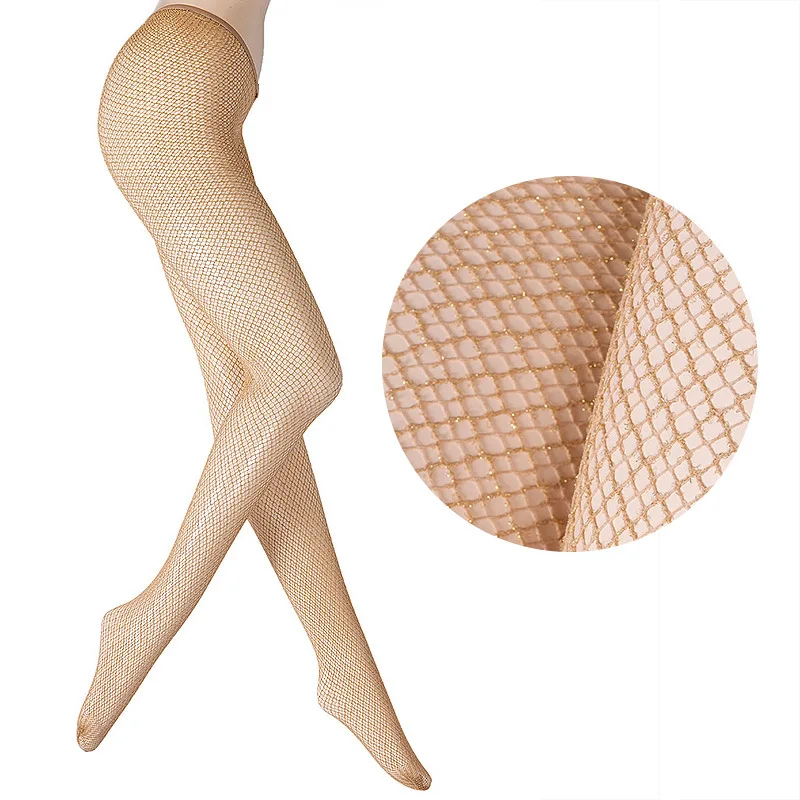 2026 Neue Gold-Silber-Faden Glitzer-Strumpfhose für Damen, Sexy V-Cut-Stil, Karneval-Netzstrumpfhose, Sommer Übergröße Unterwäsche