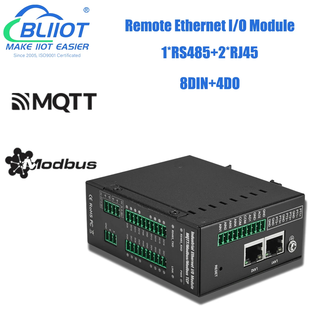 BLIIoT 8DIN+4DO Digital Input and Output Ethernet IO Module Modbus TCP Conversion IO Module