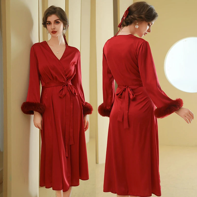 Feather Sleeve Bridal Robe For Bride Wedding Dressing Gown Casual Women Satin Bathrobe Boudoir Dress Long Silky Bridesmaid Robes