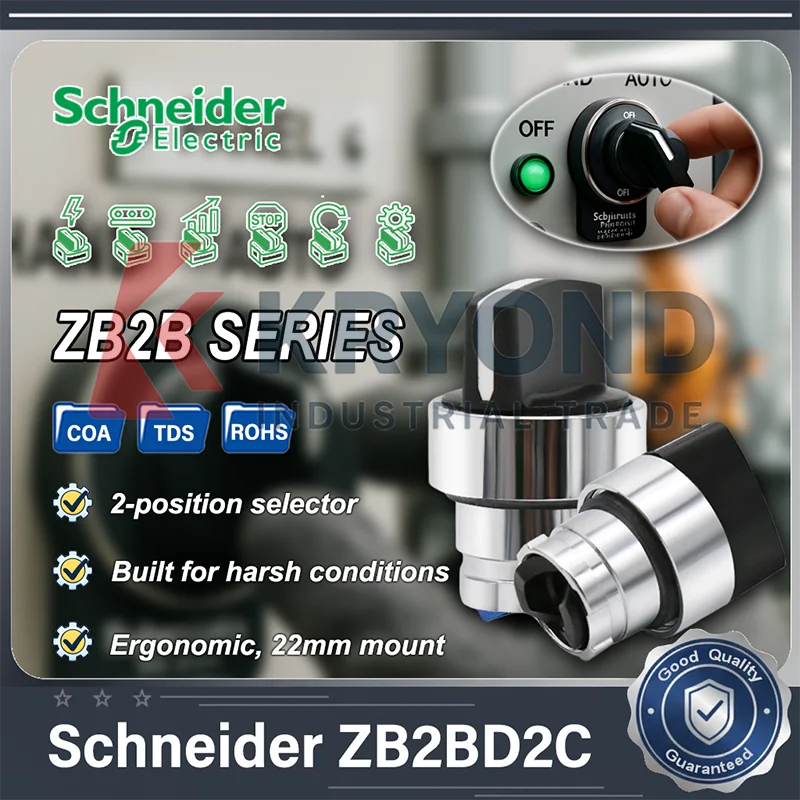 

Schneider ZB2BD2C Rotary Selector Switch Head 22mm Metal Bezel 2 Position Maintained for Industrial Control Automation Systems