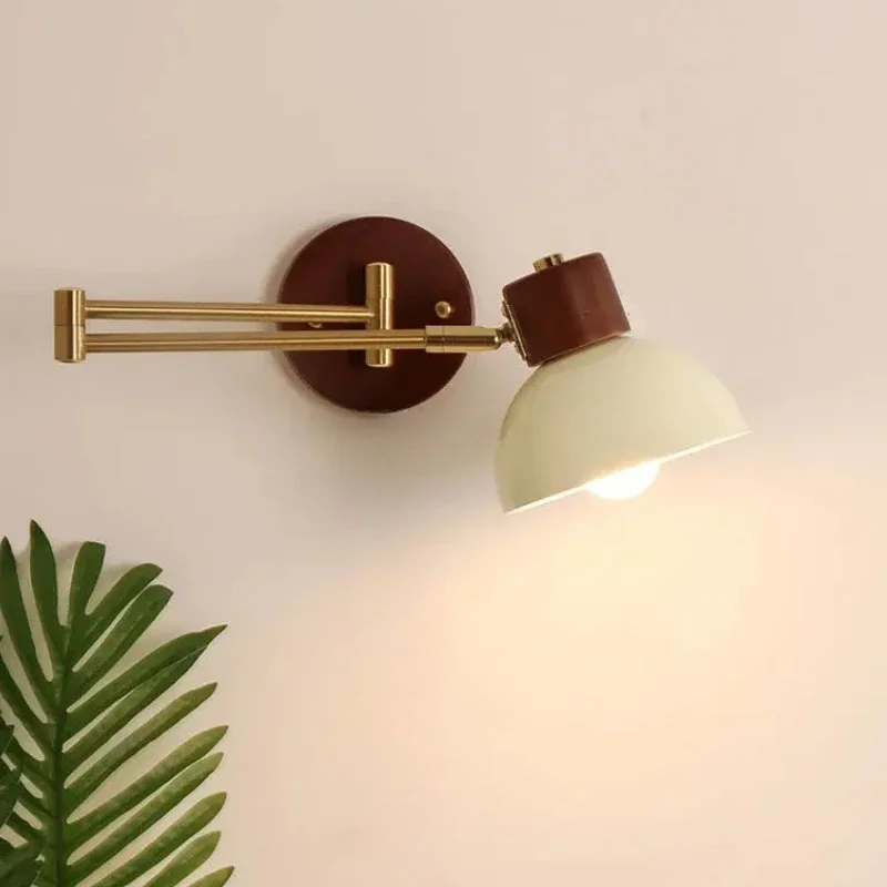 Simplicity Nordic Solid Wood Elescopic Swing Arm LED Wall Lamps Indoor Art Lustre Lights for Bedroom Home Decoration Chandelier