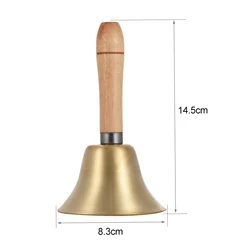 Brass Hand Handbell Desk Ringbell pure copper + poplar handle (wooden handle random)