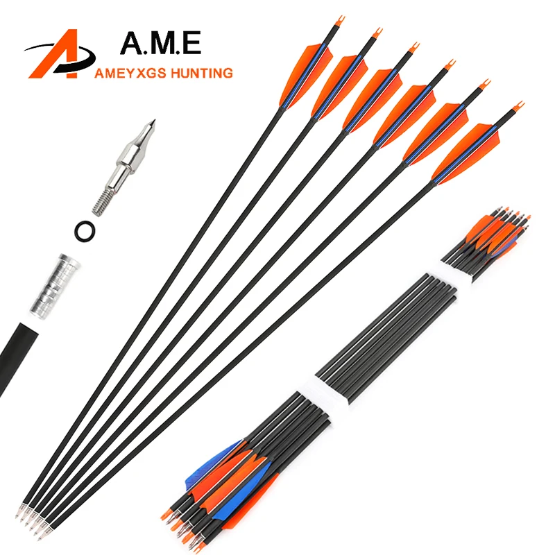 

6/12pcs Archery Carbon Arrow Spine 500 Mixed Carbon Arrow Shaft 4inch Left Wing Feather for Bow Hunting Target Practice Shooting