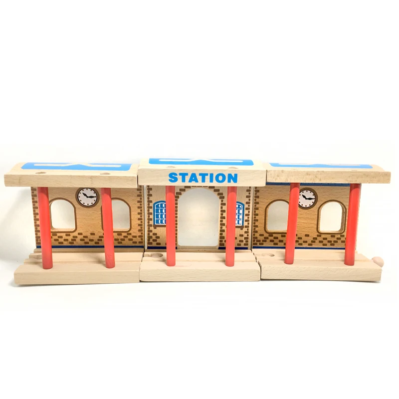 Train Play Track Accessories Children's Boy Toys Wooden Corridor Train Station Platforms Compatible With Various Wood Track Gift