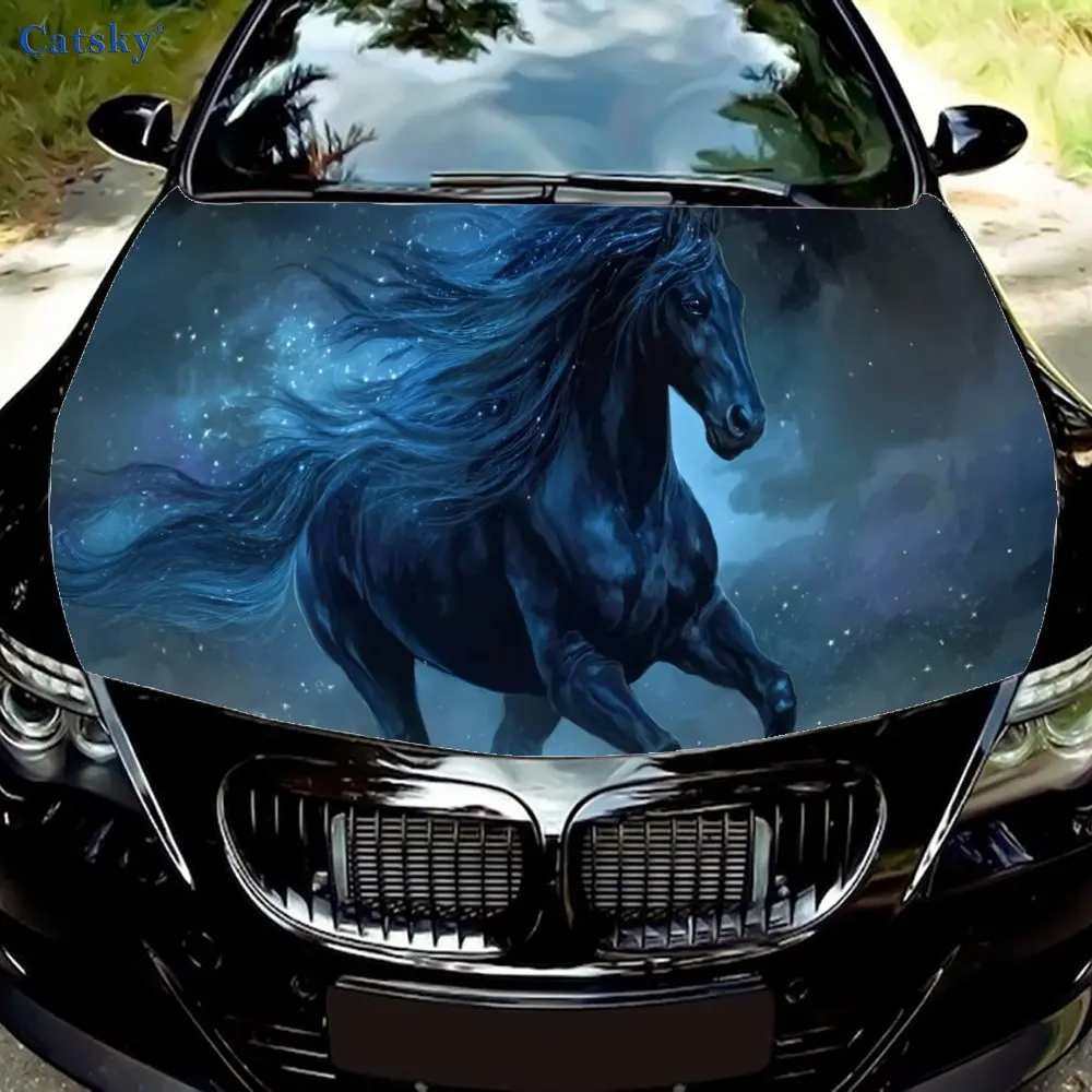 A galloping dark horse Fantasy theme car cover decoration, suitable for cars, SUVs and other models, car accessories, inspired d