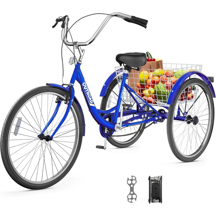 

Single Speed Adult Tricycle 3 Wheel Bikes with Large Basket for Outdoor Shopping Recreation and Picnic Use Comfortable Cruiser