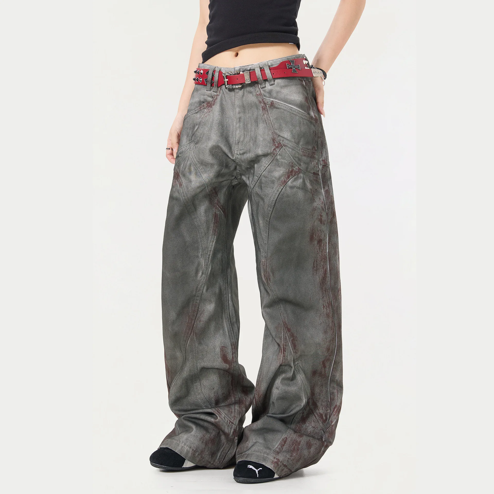 OR FL – jean 98 coton pour femmes, artisanat américain, peinture vieillissante, légèrement évasé, rétro, Vintage, pantalon pour femmes, Y2k