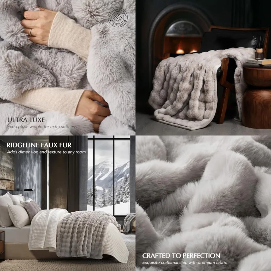 

Ultra Soft Luxury Fluffy Faux Rabbit Fur Throw Blanket, Thick Warm Bubble Throw for Bed, Cozy Plush Reversible Blankets for Cou
