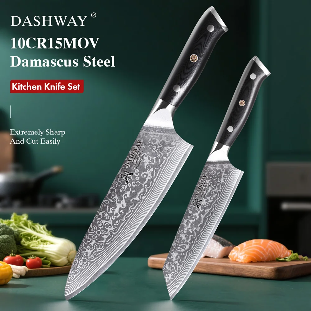 

DASHWAY 2PCS Professional Kitchen Knives Set 67 Layer Damascus Steel Utility Japanese Bunka Kiritsuke High Quality Chef Knife