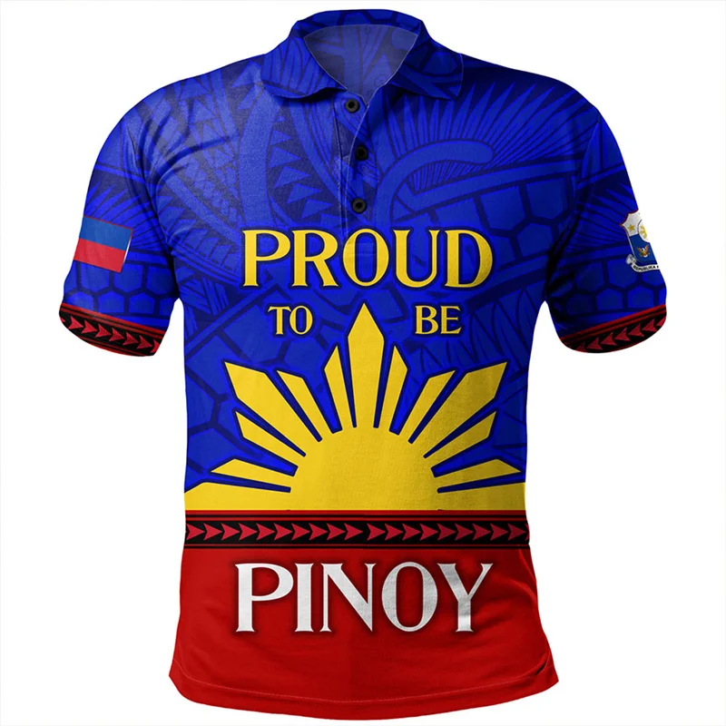 Fashion 3D Philippines National Flag Printing Shirts Proud To Be Pinoy National Hero Day Graphic Polo T Shirt For Men Polo Shirt