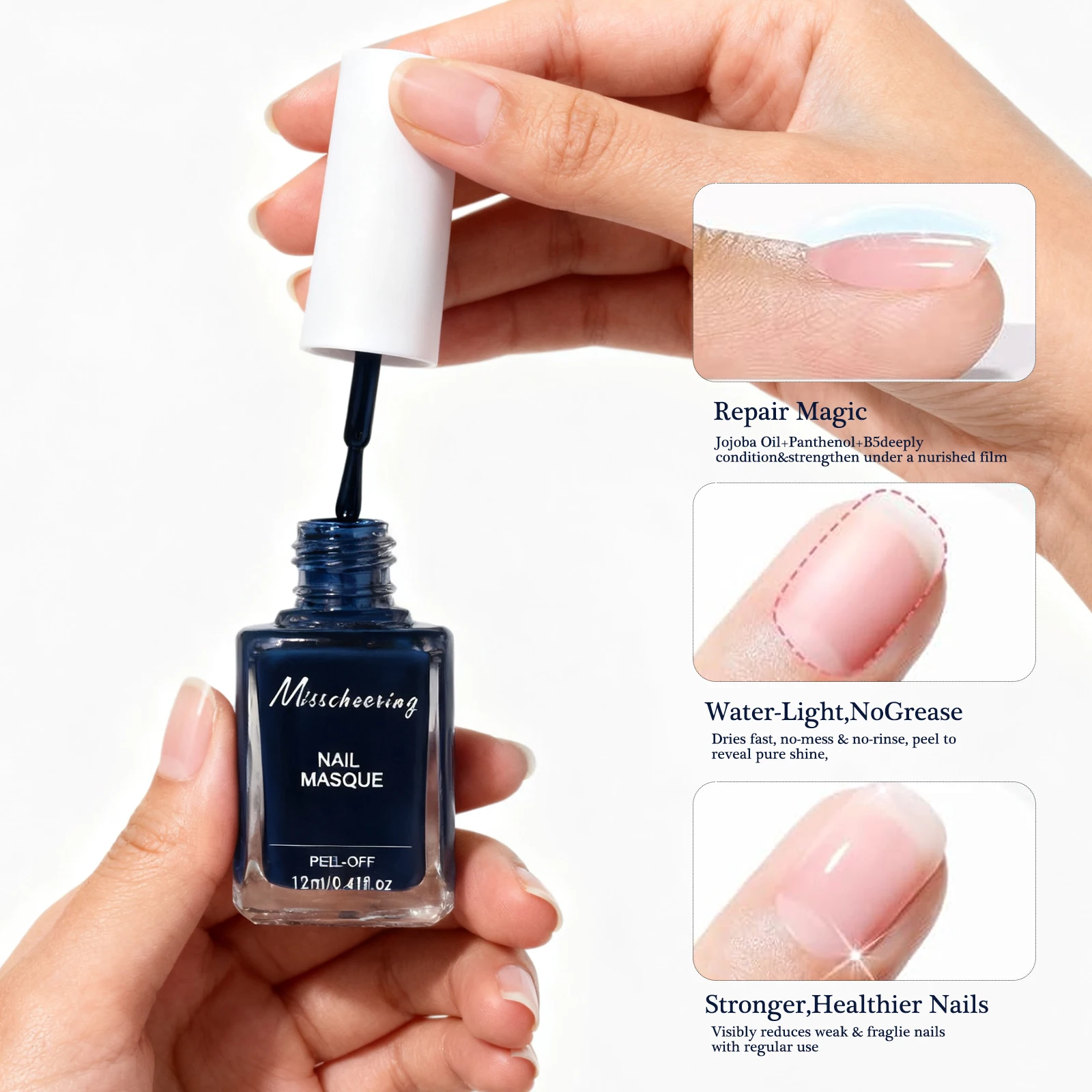 قناع أظافر جديد للتنظيف/الترطيب والإنقاذ من 3 إلى 8 دقائق طبقة أظافر سوداء قابلة للتقشير 12 مللي للعناية بالأظافر زيت مغذي