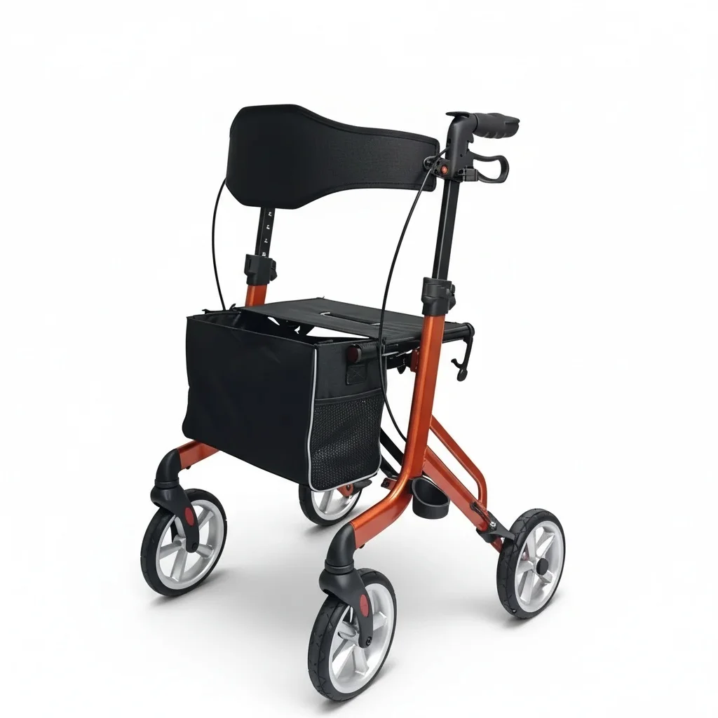 Andador Plegable con Ruedas, Marco de Aluminio Ligero de 5.5 kg, Andador de Altura Ajustable con Ruedas de PU, Equipo de Movilidad para Personas Mayores
