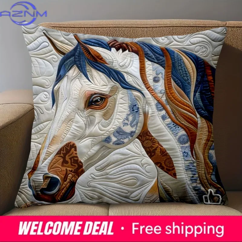 1 pillowcase 2D flat printing Horse Patterned Cushion 2D Flat Printed Polyester pillowcase sofa decorative cushion cover