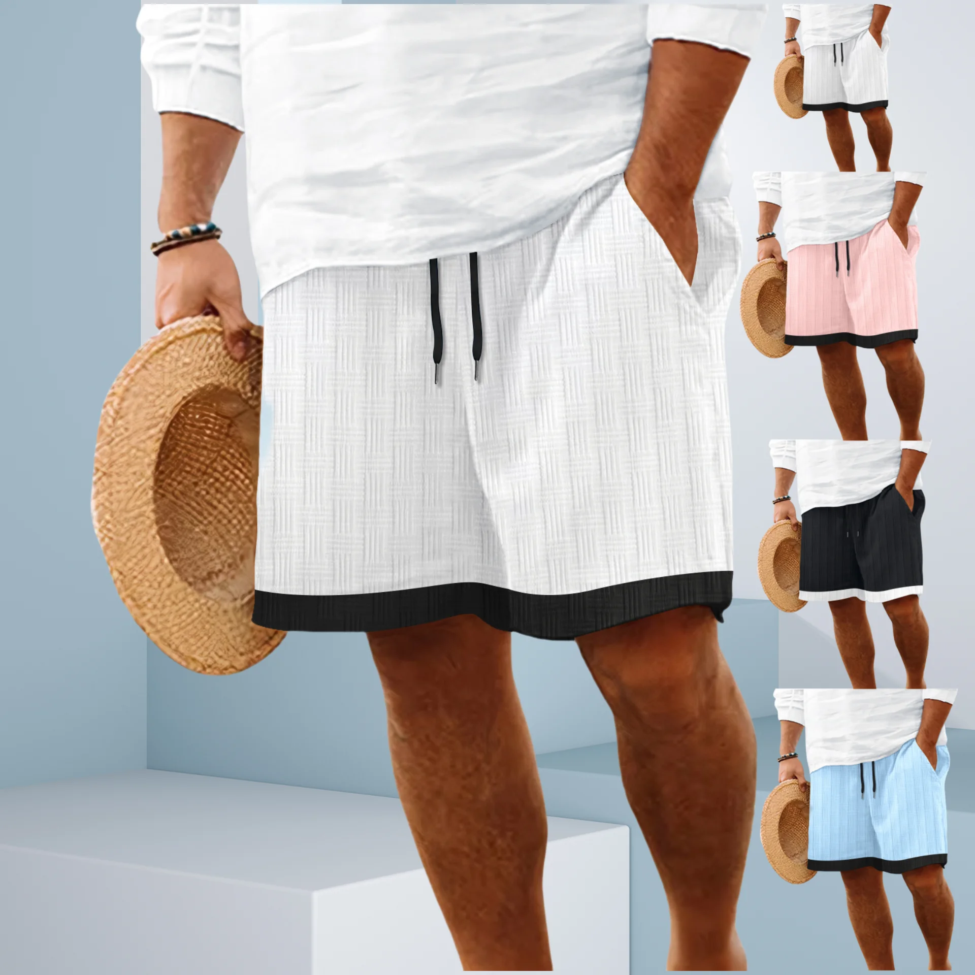 Summer men's casual beach shorts Daily jogging sports shorts Pull rope basketball quick dry fitness sports exercise men's pants