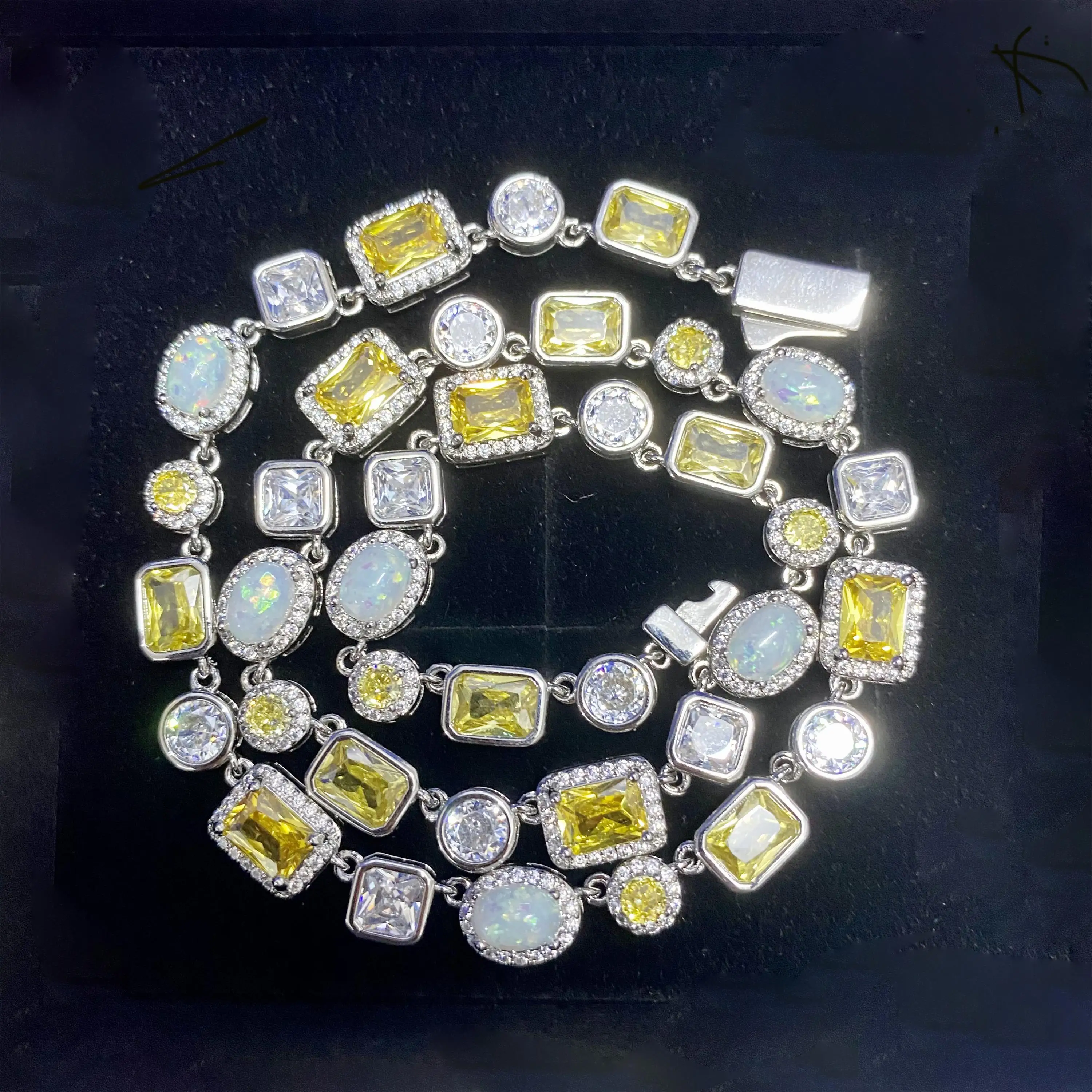 Uwin 8mm Yellow Gem Link Chain White Opal Necklace Iced Out AAAAA Cubic Zirconia Bracelet For Men Women Hiphop Jewelry