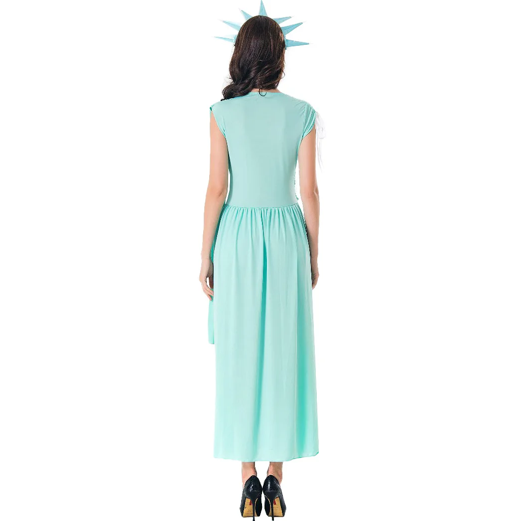 

Women Statue Of Liberty Cosplay Halloween Costume Sexy Greek Goddess Role Play Dress with Torch for Party Carnival or Masquerade