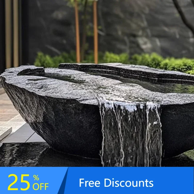 

FZ Черная гора, каменная чаша для воды, умывальник во дворе, китайский фонтан, резьба по камню, водный фонтан, сад, функция воды