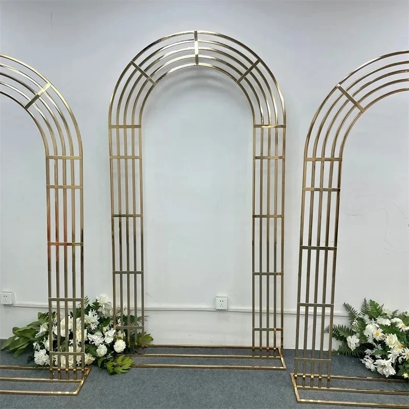 1/3pcs 2024 New Shiny Curve Five Screen Frame Wedding Arch Gold Plated Geometric Flower Door Frame Artificial Flower Decoration