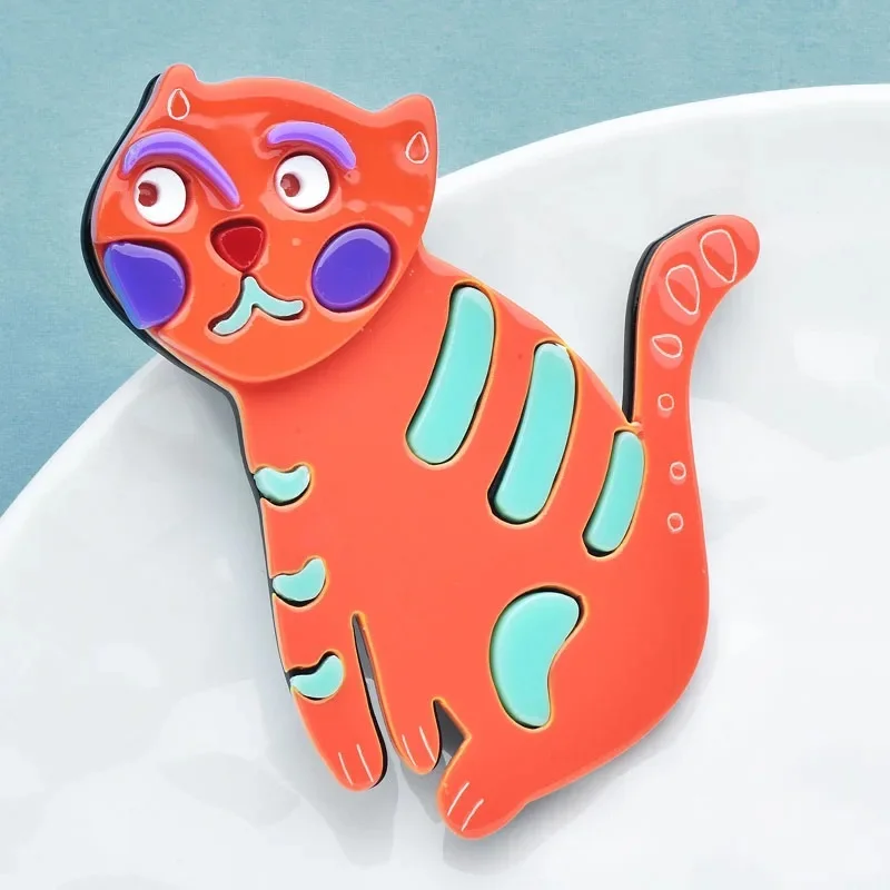 Wuli&baby Cute Acrylic Cat Brooches For Women Lovely Cartoon Pets Animal Party Casual Brooch Pins Gifts