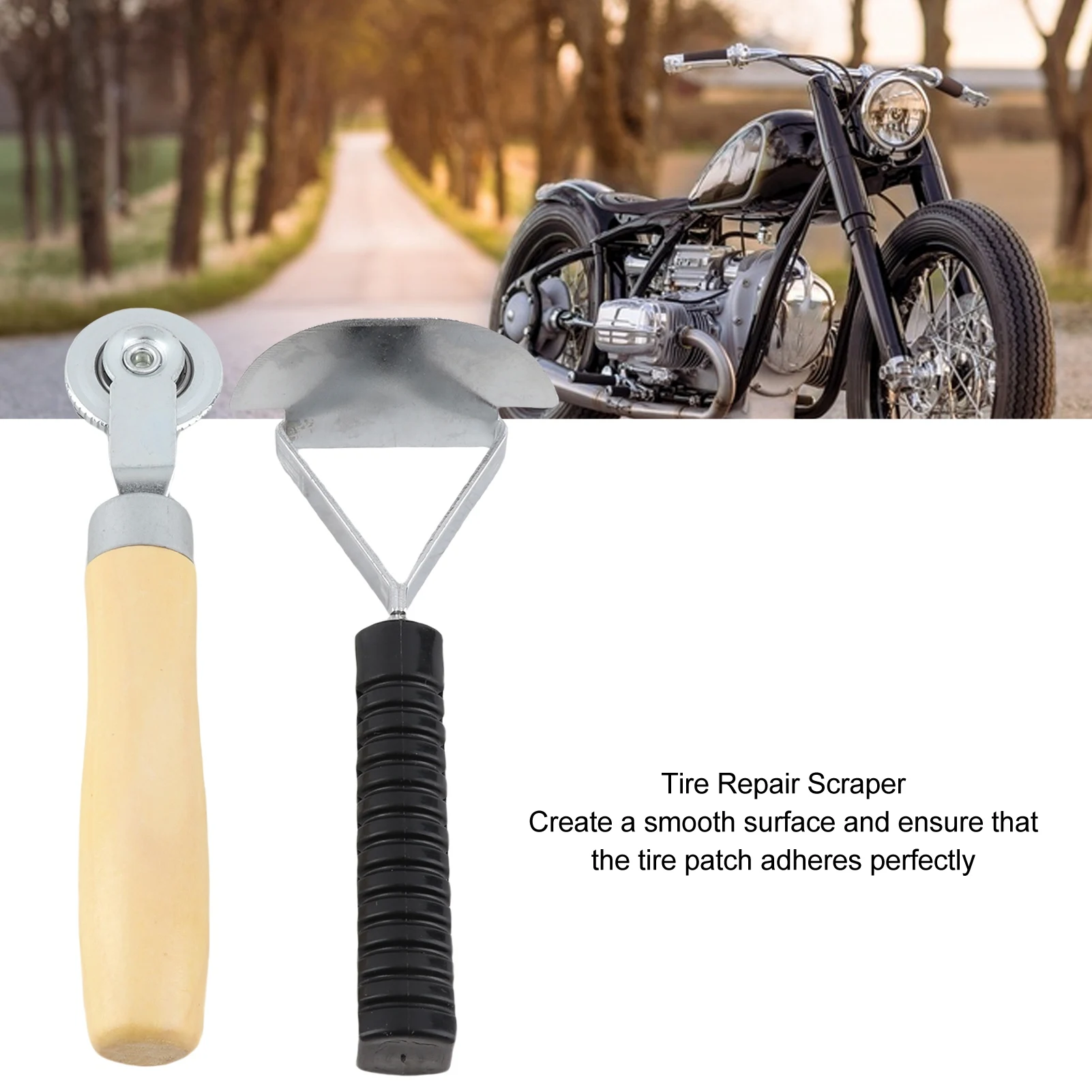 Tire Inner Scraper Professional 6mm Efficient Wood Handle Portable Tire Patch Roller for Cars Motorcycles Bicycles