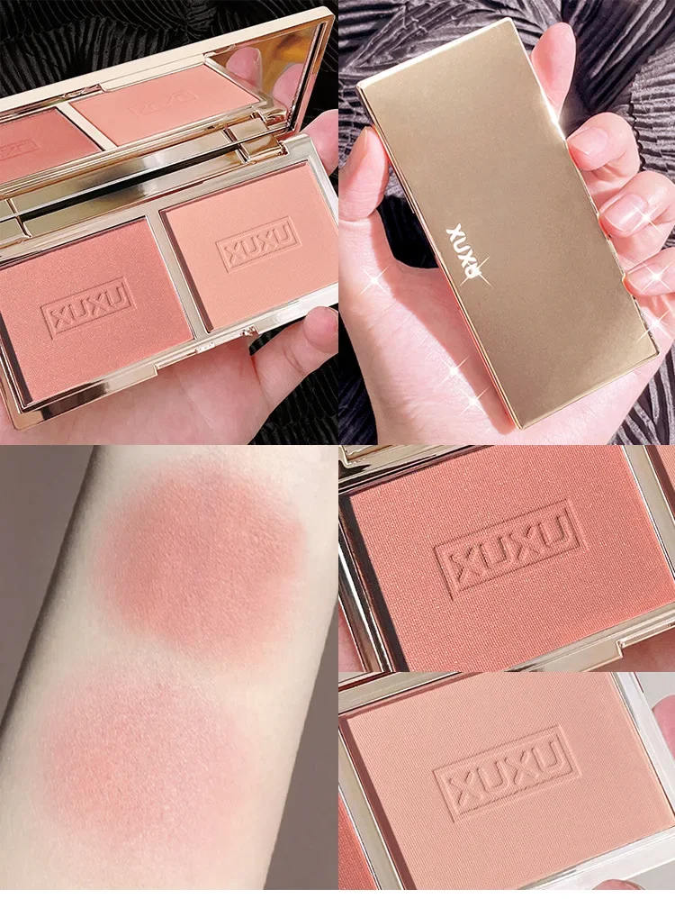 Two-tone Peach Blush Palette Natural Rose Pink Red Rouge Face Cheek Pigment Shimmer Brighten Long-lasting Nude Makeup Cosmetic