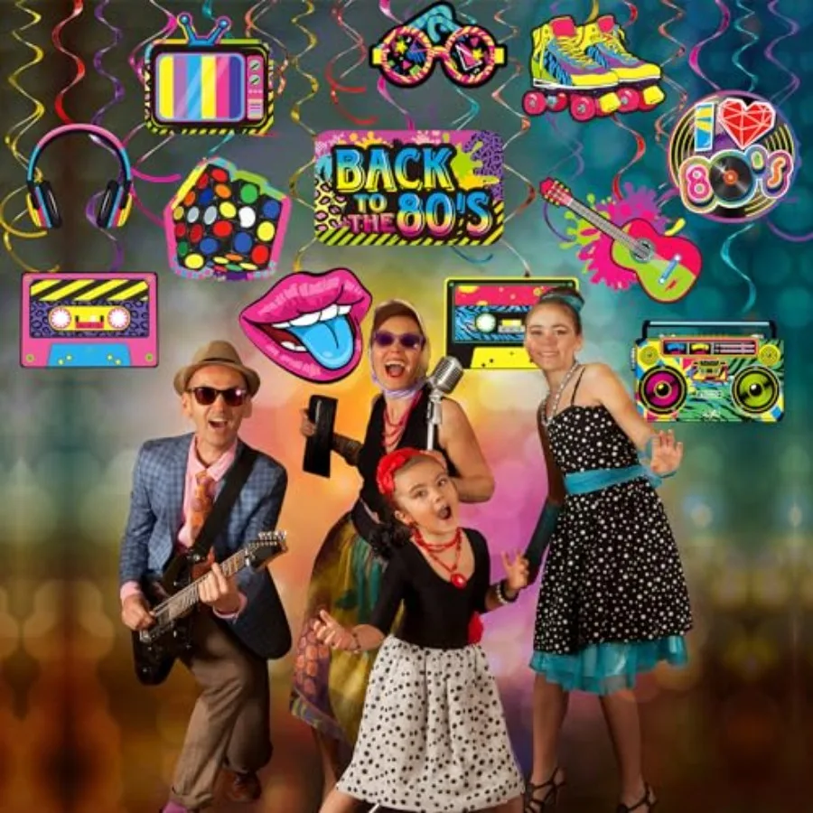 53 Pieces 80s Party Decorations Retro 1980s Hip Hop Party Hanging Swirls Ceiling Decor for Adults Back to The 80s 1980s Throwba