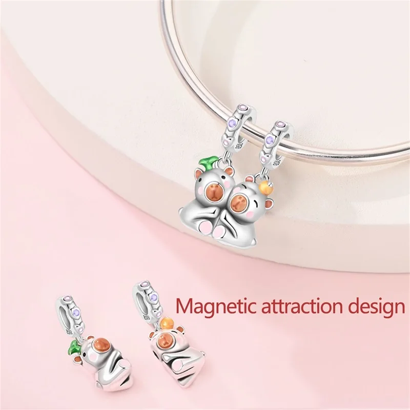 

925 Sterling Silver Capybara Combination Magnetic Attraction Charms Pendant For Women Fit Original Bracelet DIY Jewelry Gift