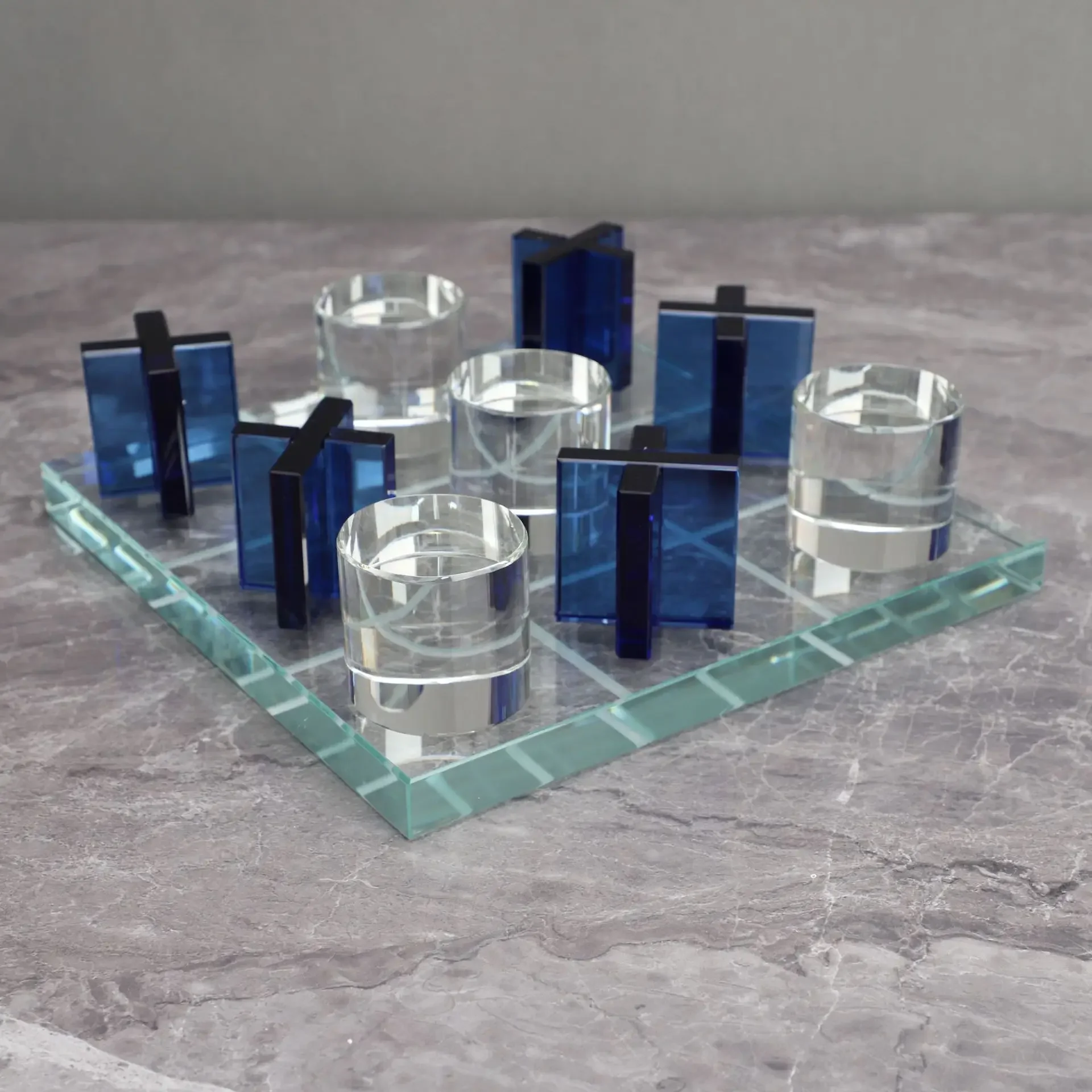 Game Chess Board Blue And  White Impression Plate Set