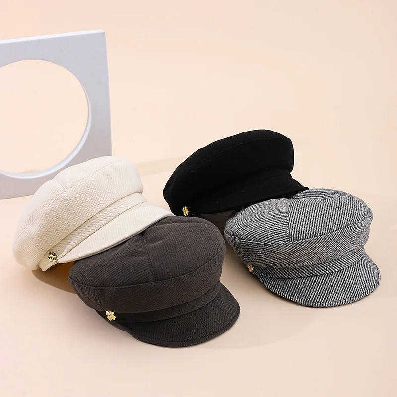 

Autumn Winter Korean Style Flat Top Newsboy Cap For Women - Military Cap Casual Hat Warm Street Fashion Headwear Accessories
