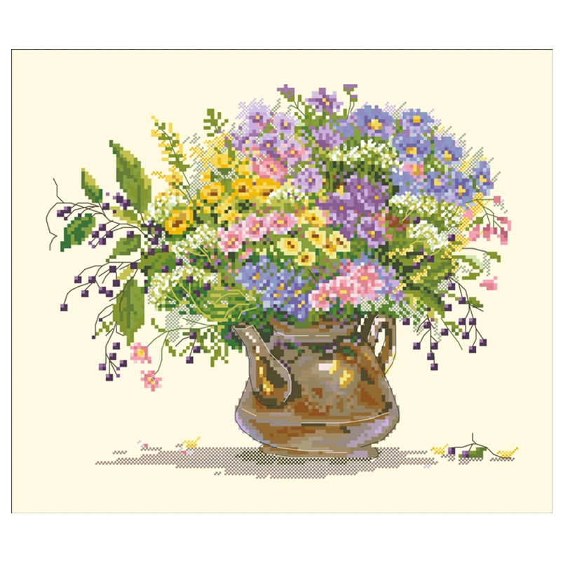 Wildflower vaso kit punto croce bouquet filo di cotone 18ct 14ct 11ct giallo chiaro tela cuciture ricamo decorazione della parete fai da te