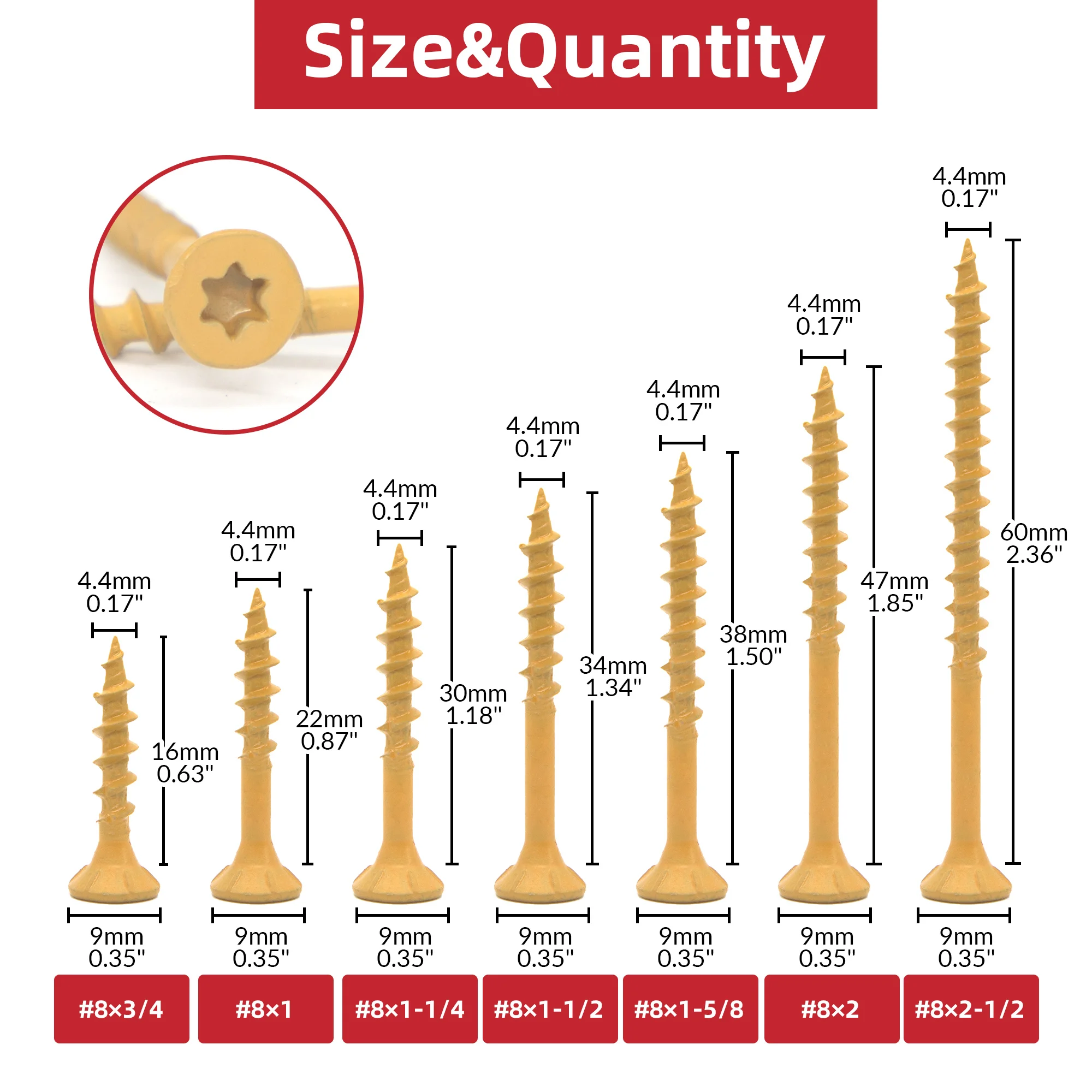 50/100pcs Coarse Thread Deck Screws Star #8  Flat Head Rust Resistant Rpoxy Coated Bronze Bit, Including Wood Fasteners