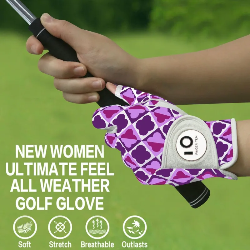 All Weather Grip Nail Golf Gloves Women Left Hand Leather with Ball Marker Half Finger Size XS S M L XL Drop Shipping