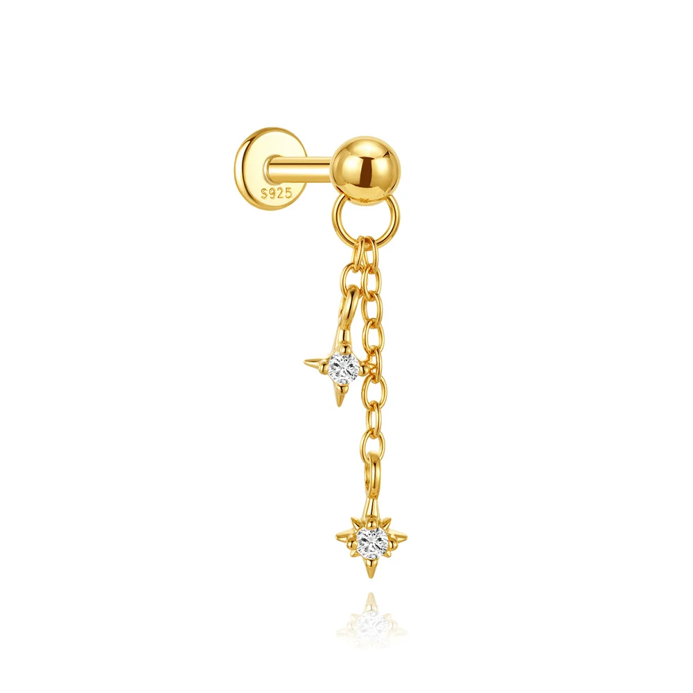 AIDE 925 Sterling Silber Kite Stone Zirkon Flachkopf-Innengewinde-Piercing für Damen, Sternkette, Quasten-Accessoires, Schmuck