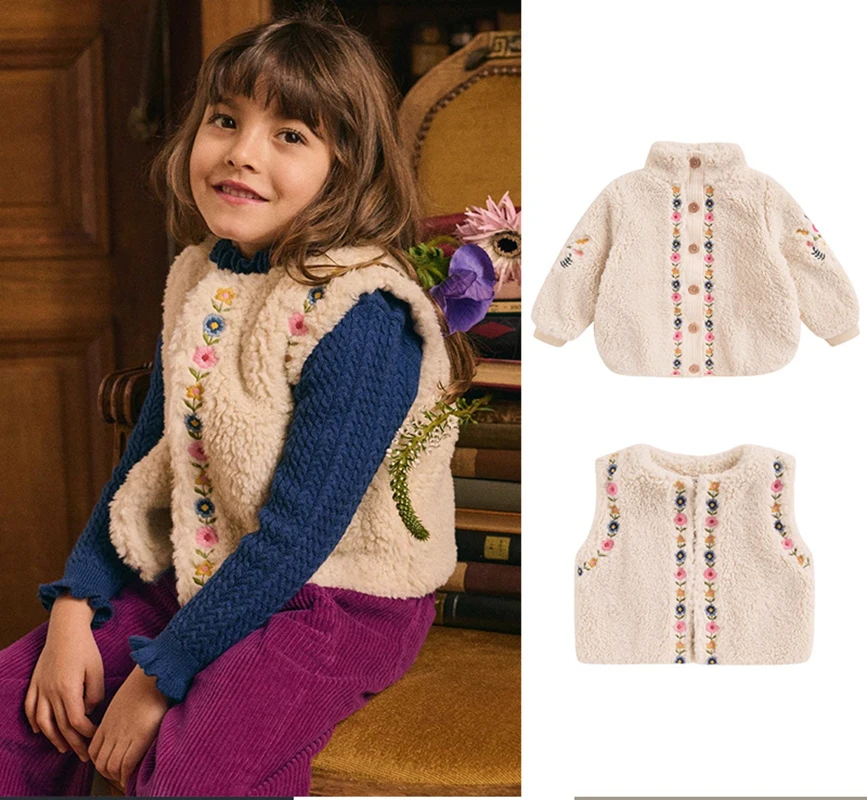 

Girls' Outerwear 2025 Winter Printed Fashionable Fleece Warm Children's Jacket Lamb Fur Vest Children's Clothing