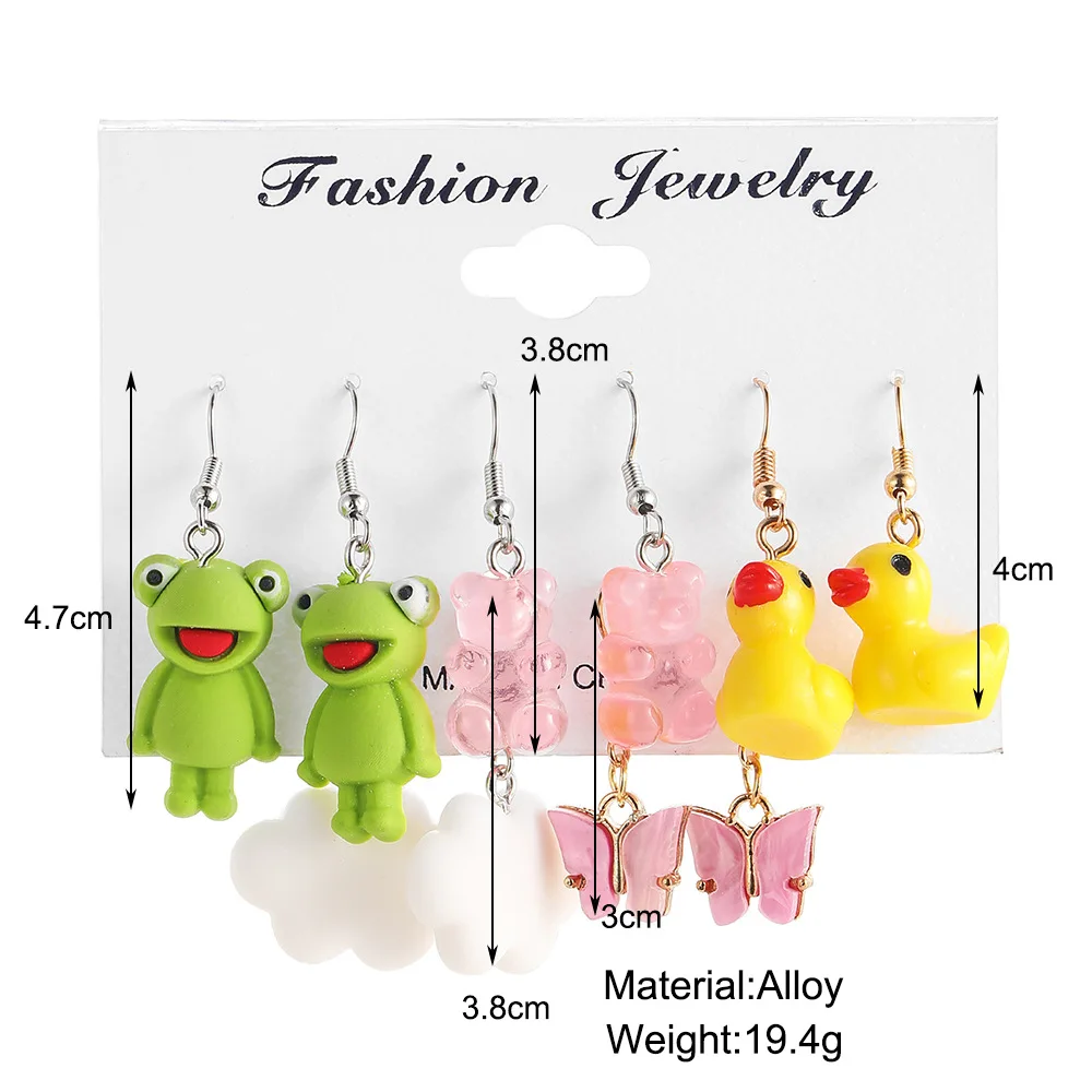 5Pcs/Set Creativity Animal Frog Duck Dangle Earring Clouds Gummy Bear Drop  Funny For Woman Girl Kids Gift Punk Jewelry