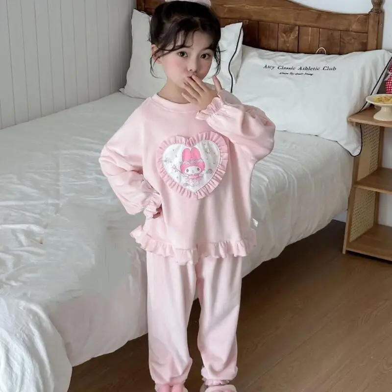 

Тонкие бархатные пижамные комплекты Sanrio Kuromi для девочек My Melody, детская одежда для отдыха с героями мультфильмов Kawaii, теплая весенне-осенняя одежда, новинка