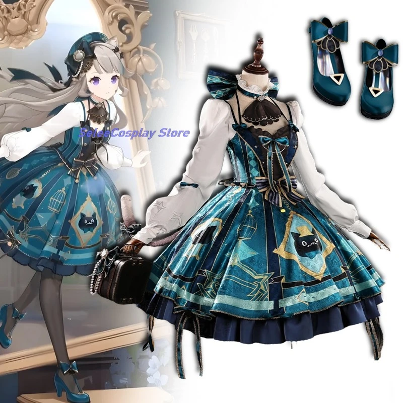 

Genshin Impact Lynette Cafe in Soul, наряды, костюмы для косплея, парик, нарядное платье Лолиты, парик, женская карнавальная форма на Хэллоуин