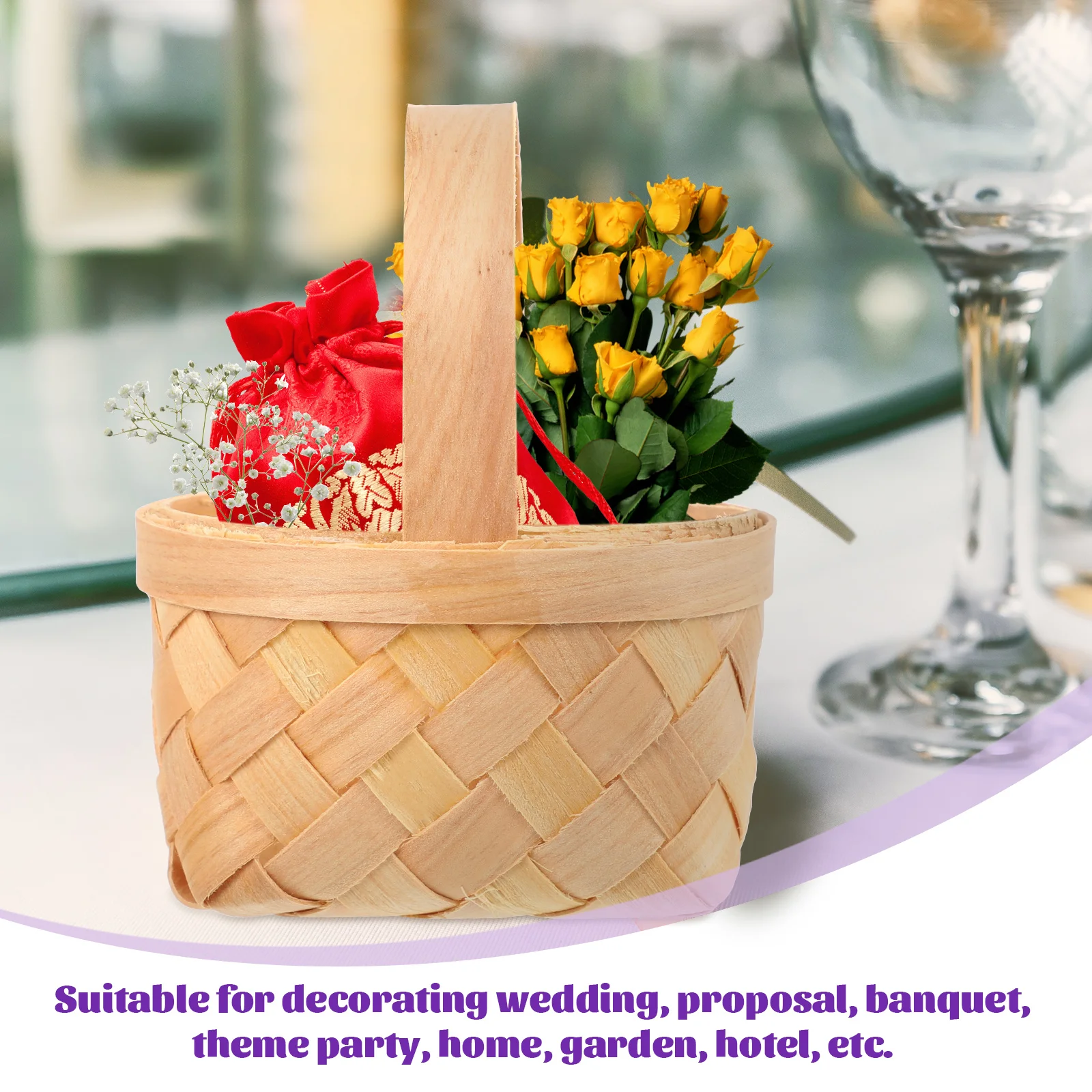 4개 수공예 바구니 9x6 5x5cm 나무 조각 보관 바구니 수제 꽃꽂이 선물 홈데코 웨딩 연회 파티