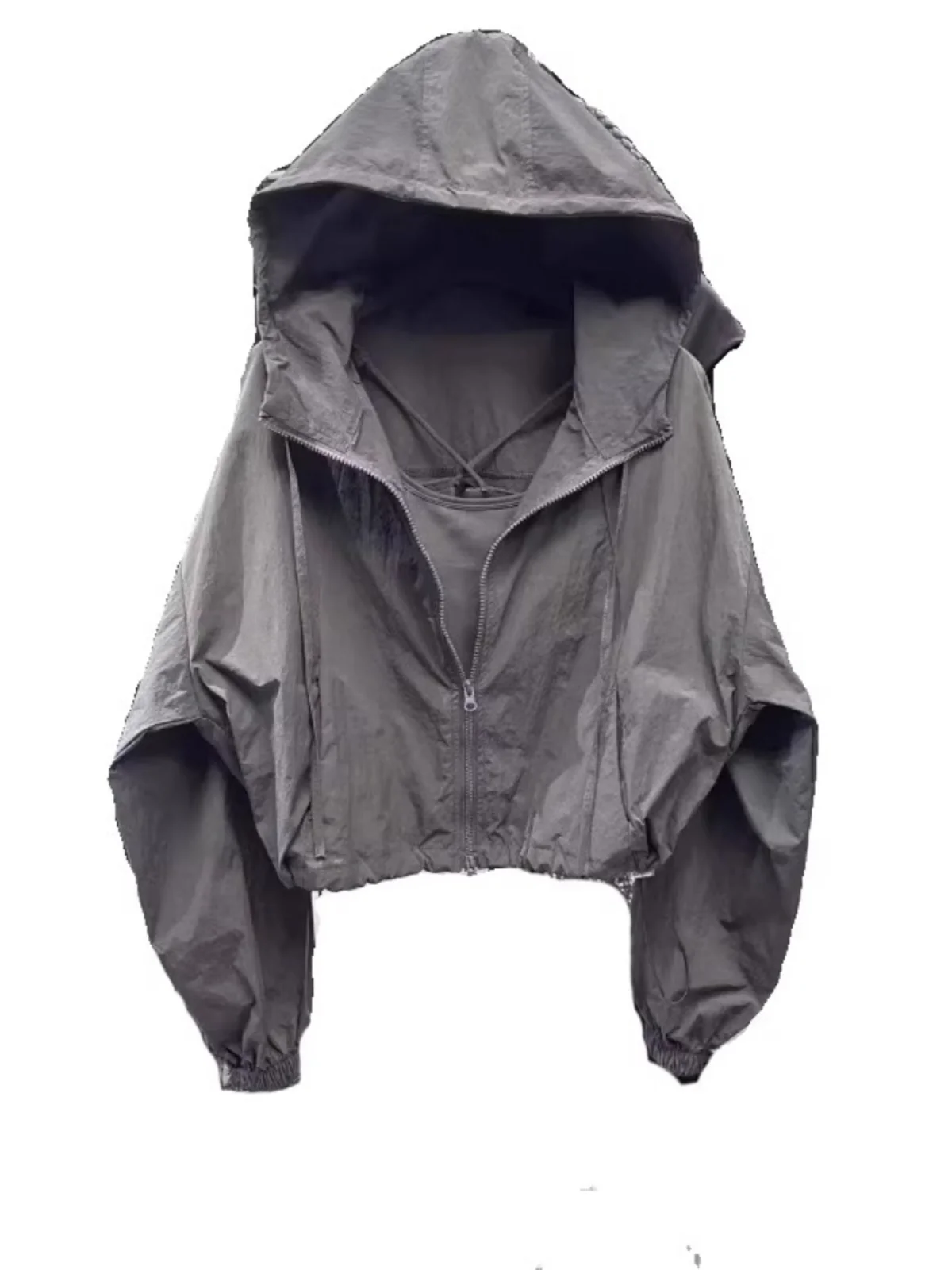 سترة نسائية سوداء عصرية غير رسمية صيف 2025 فضفاضة قصيرة للعمل واقية من الشمس ومقاومة للرياح بأسلوب عملي #1