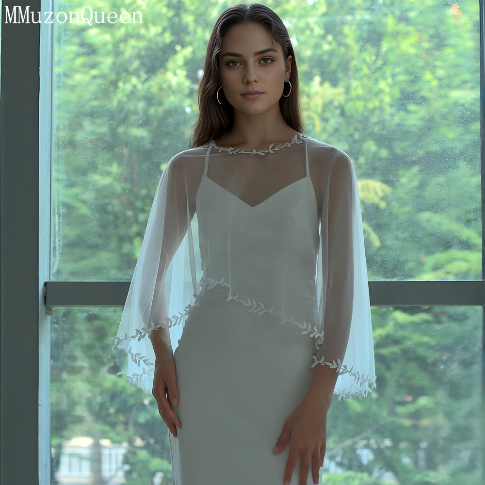 Mmq mg33 Spitze Hochzeit Tüll Schal weiße Bräute Kap Frauen Kleid Jacken Blätter Rand Kleid Party Zubehör DIY anpassbar