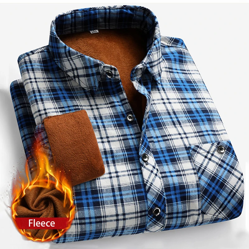 

Мужская теплая деловая рубашка на толстой флисовой подкладке, осенне-зимняя рубашка с квадратным вырезом и длинными рукавами, повседневная рубашка в клетку для папы среднего возраста