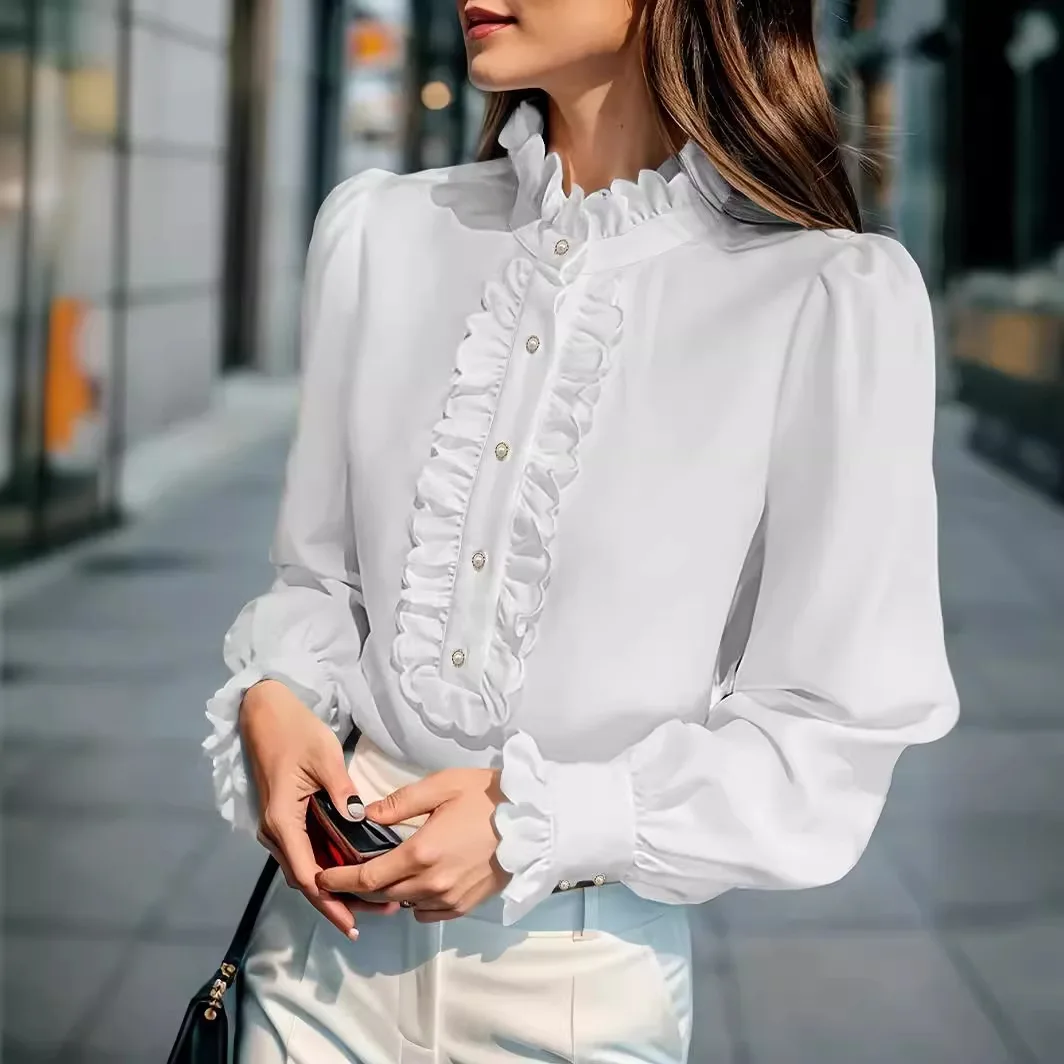 

Fashion Ruffles Blouse Women Autumn Winter Casual Long Sleeve Whiter Loose Shirts Tops Elegant Blusas De Mujer Блузка Женская