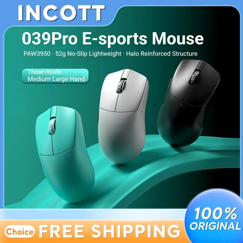

Беспроводная трехрежимная мышь Incott 039/039Pro с длительным временем автономной работы, 8 кГц, легкая, настраиваемая, с датчиком PAW3950ESKING, для киберспорта, игр и офиса, отличный подарок