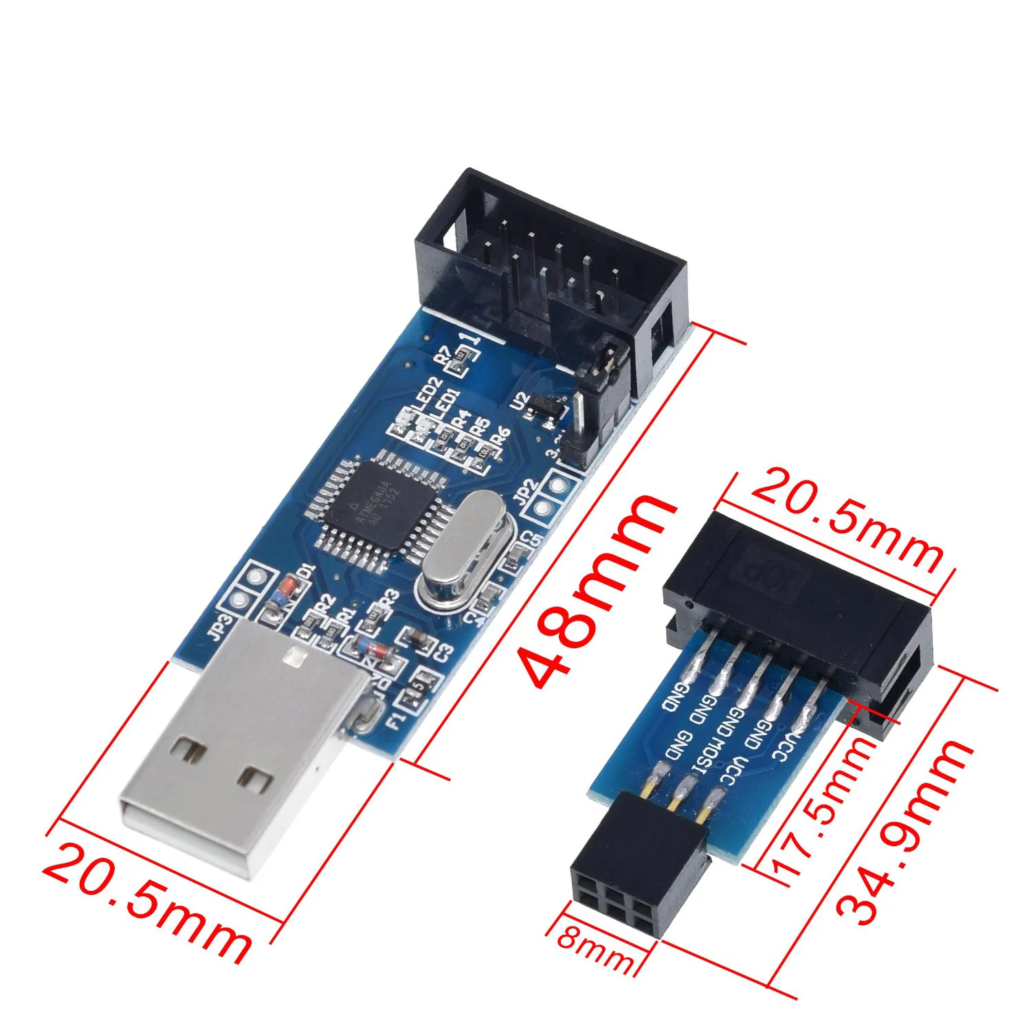 

1Set USBASP USBISP AVR Programmer USB ATMEGA8 ATMEGA128 ATtiny/CAN/PWM 10Pin Wire Module DIY + To 6 Pin Adapter Board