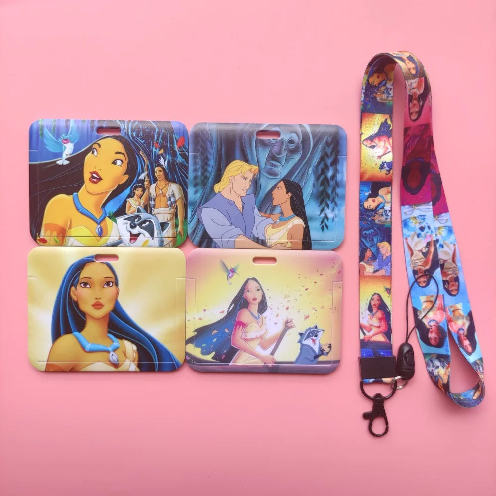 Disney Princess Pocahontas Women's Plastic Anime ID Card Holder ID Badge Sliding Work Name Tag Bus Card Holder Drop Shipping