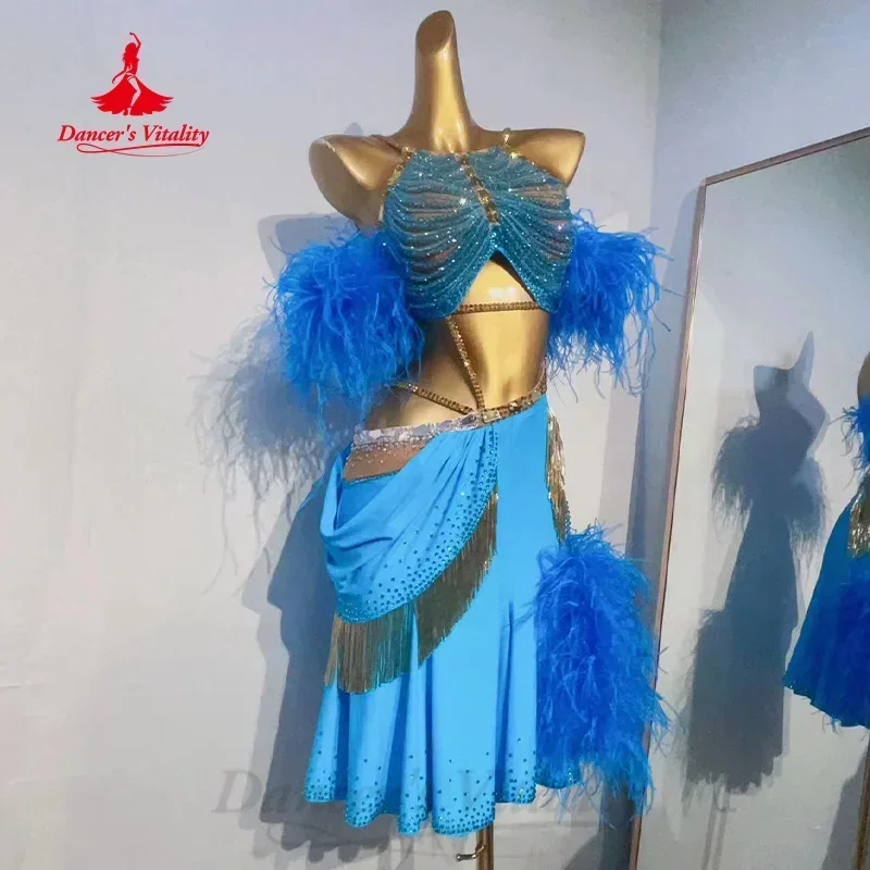 

Latin Dance Performance Dresses Women Customized High-end Feather Fringe Dress Adult and Children Samba Tango Competition Outfit